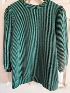 Reborn J Green Ribbed Puff-Sleeve Sweater — Crew Neck PTP 19” Cottagecore